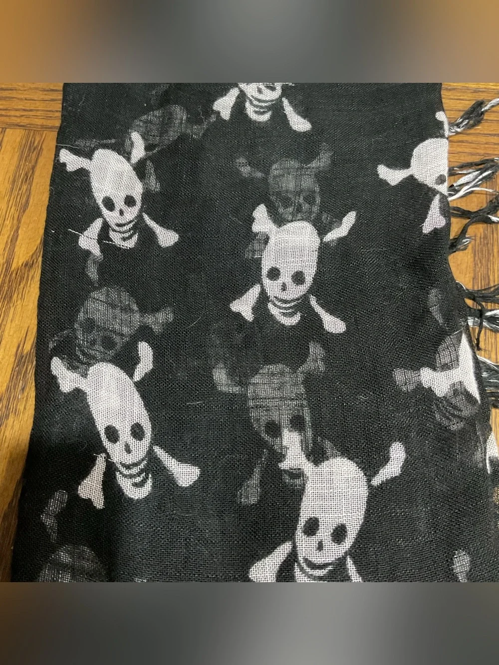 Black Skull Print Fringe Scarf Wrap Halloween